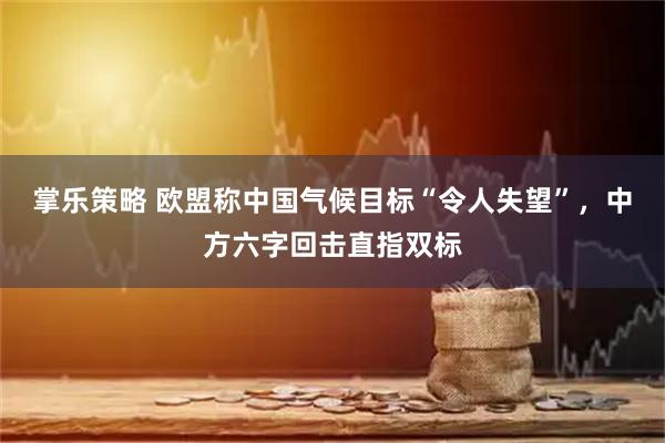 掌乐策略 欧盟称中国气候目标“令人失望”，中方六字回击直指双标